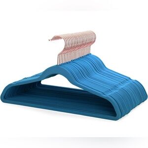 Blue Velvet Non Slip Space Saver Hangers w/ Rose Gold Hooks, 50 Pack